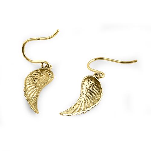 Solid 14K Yellow Gold Angel Wings Earrings