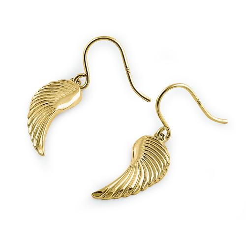 Solid 14K Yellow Gold Angel Wings Earrings