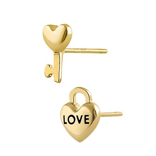 Solid 14K Yellow Gold Key To My Heart Earrings
