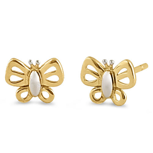 Solid 14K Yellow and White Gold Butterfly Earrings
