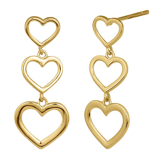 Solid 14K Yellow Gold Dangle Heart Earrings