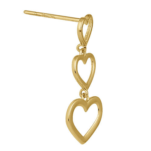 Solid 14K Yellow Gold Dangle Heart Earrings