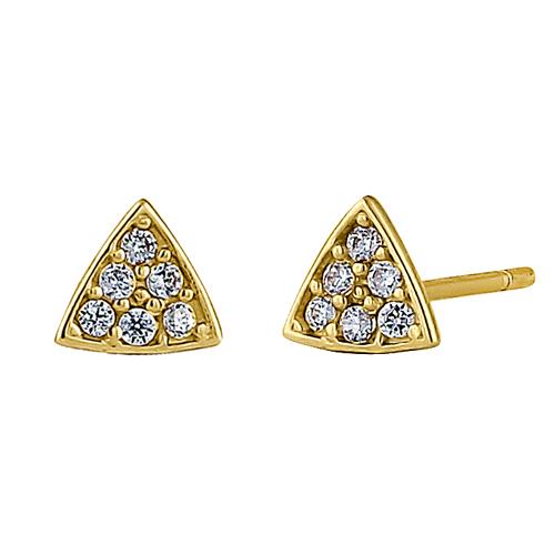 Solid 14K Yellow Gold Triangle Clear Round CZ Earrrings