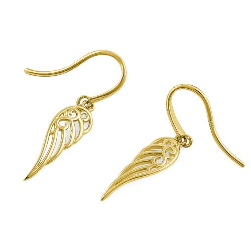 Solid 14K Yellow Gold Elegant Wings Earrings