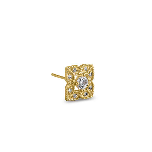 Solid 14K Yellow Gold Vintage CZ Earrings