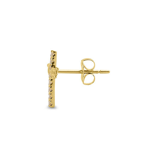 Solid 14K Yellow Gold Winged Cross CZ Earrings