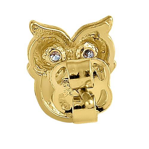 Solid 14K Yellow Gold Cute Owl Clear Round CZ Earrings
