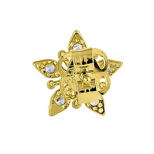 Solid 14K Yellow Gold Star Clear Round CZ Earrings