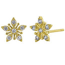 Solid 14K Yellow Gold Star Clear Round CZ Earrings