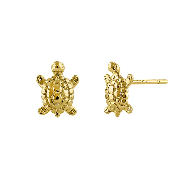 Solid 14K Yellow Gold Turtle Earrings