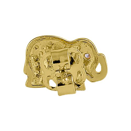 Solid 14K Yellow Gold Wild Elephant Clear Round CZ Earrings