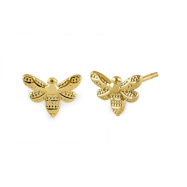 Solid 14K Yellow Gold Bee Earrings