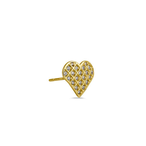 Solid 14K Yellow Gold Heart CZ Earrings