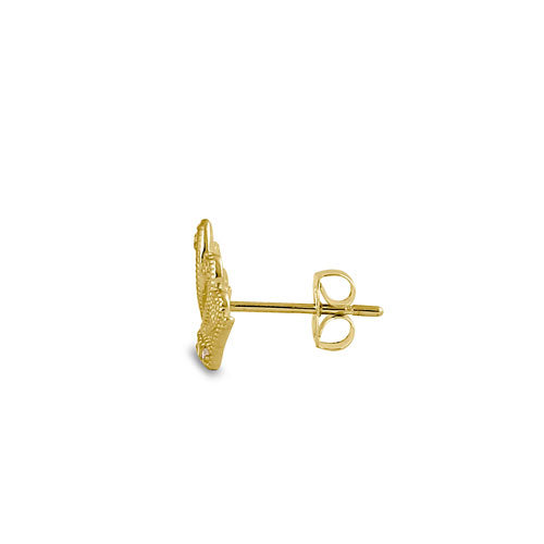Solid 14K Yellow Gold Crown CZ Earrings