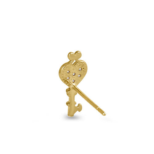 Solid 14K Yellow Gold Key to my Heart CZ Earrings