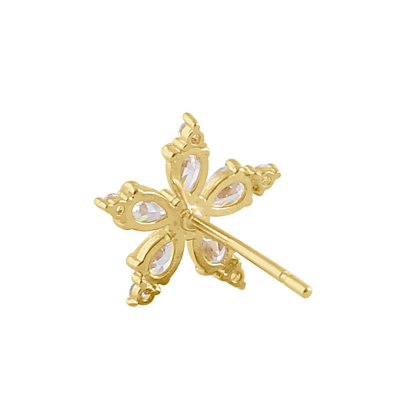 Solid 14K Gold Star Flower CZ Earrings