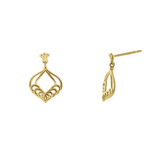 Solid 14K Yellow Gold Ornament Earrings