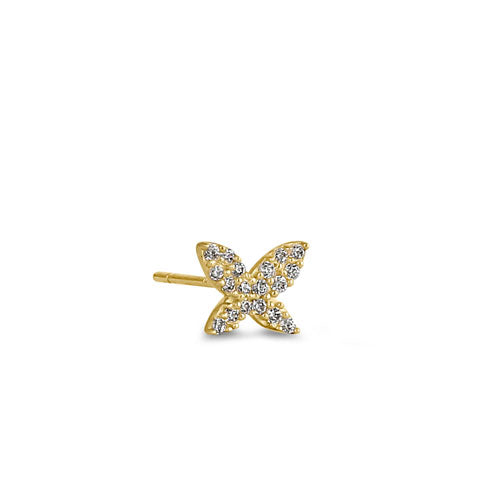 Solid 14K Yellow Gold Butterfly CZ Earrings