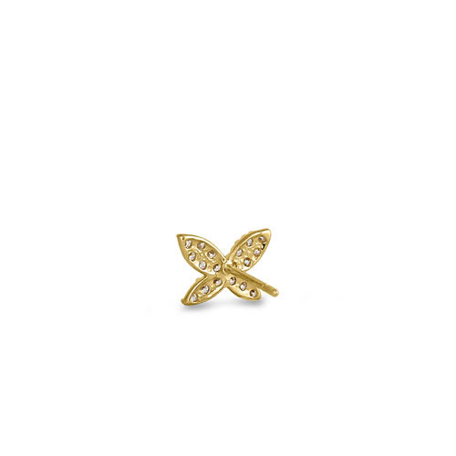 Solid 14K Yellow Gold Butterfly CZ Earrings