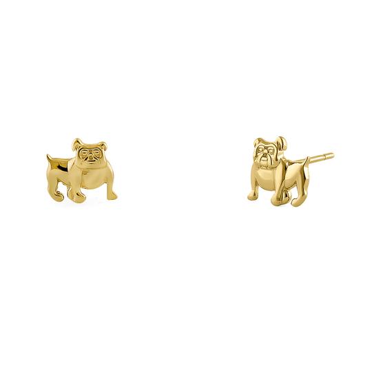 Solid 14K Yellow Gold Bull Dog Earrings