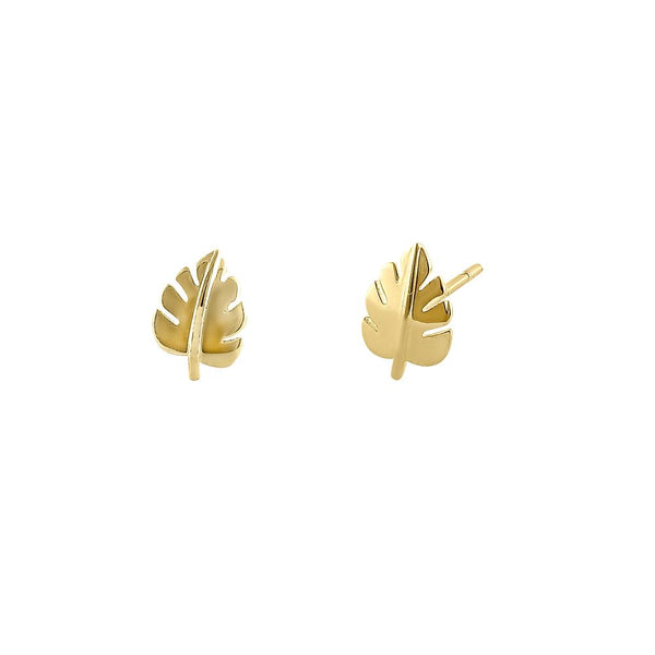 Solid 14K Yellow Gold Leaf Earrings