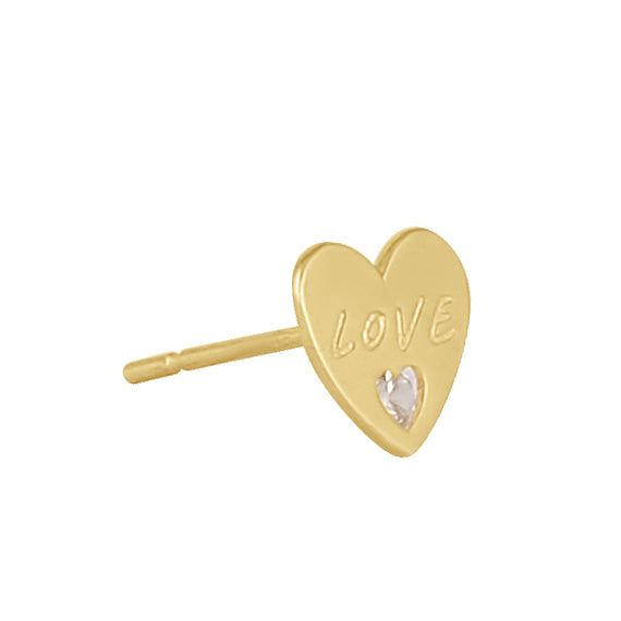Solid 14K Gold Love Heart CZ Earrings