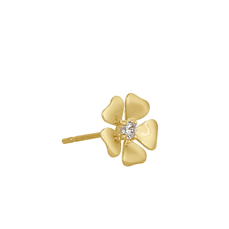 Solid 14K Gold Plumeria Flower CZ Earrings
