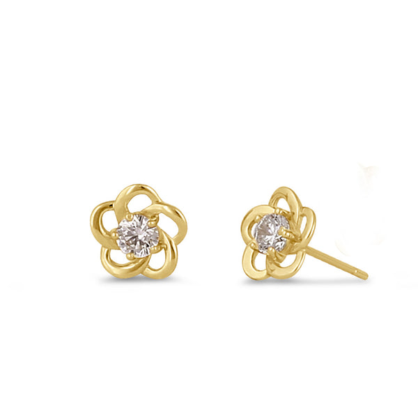 .22 ct Solid 14K Gold Round Flower CZ Earrings
