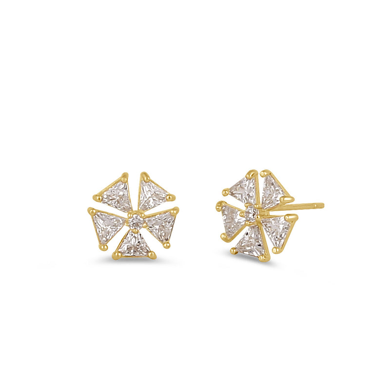 Solid 14K Gold Triangular Flower CZ Earrings