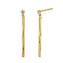 Solid 14K Gold Dangle Bar CZ Earrings