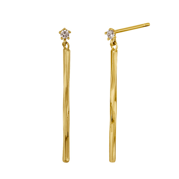 Solid 14K Gold Dangle Bar CZ Earrings