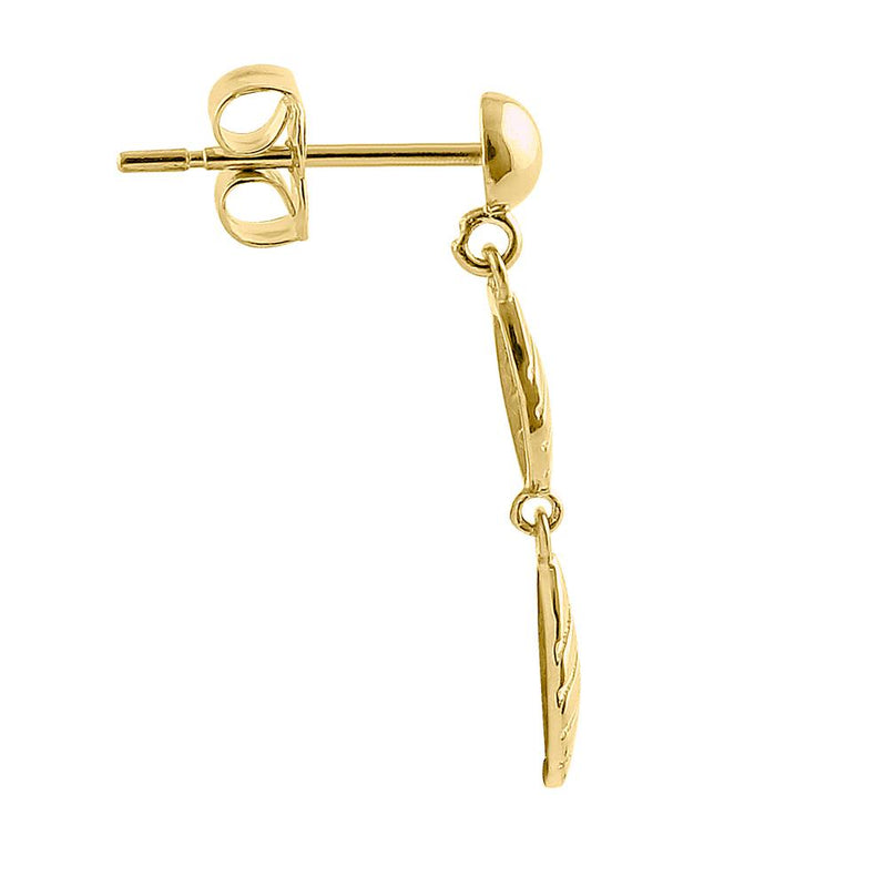 Solid 14K Yellow Gold Dangle Feather Earrings