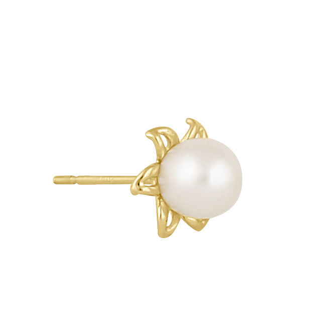 Solid 14K Gold Flower Pearl Earrings
