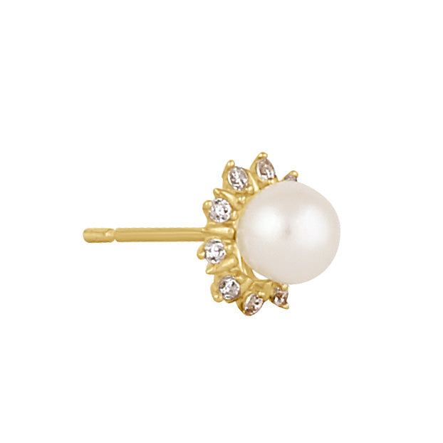 Solid 14K Gold Sun Flower Pearl and CZ Earrings