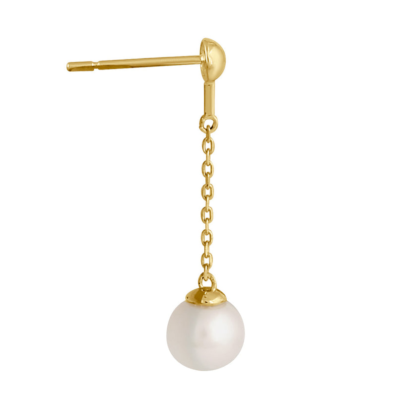 Solid 14K Gold Dangling Pearl  Earrings