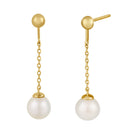 Solid 14K Gold Dangling Pearl Earrings
