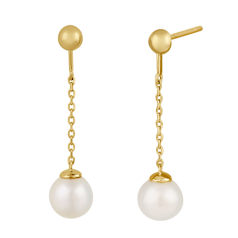 Solid 14K Gold Dangling Pearl  Earrings