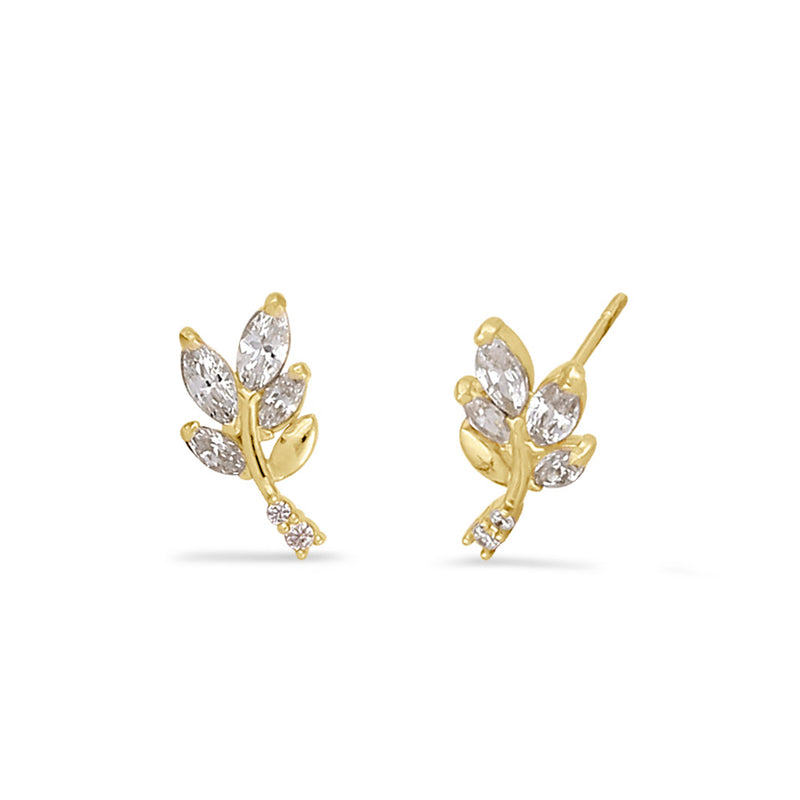 Solid 14K Gold Trendy Branch CZ Earrings