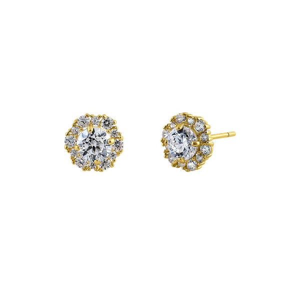 .5 ct Solid 14K Yellow Gold Halo Round CZ Earrings