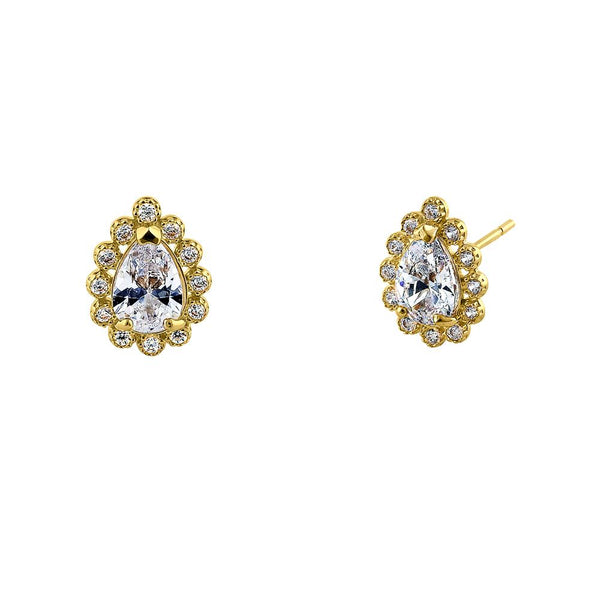 .78 ct Solid 14K Yellow Gold Halo Pear Cut CZ Earrings