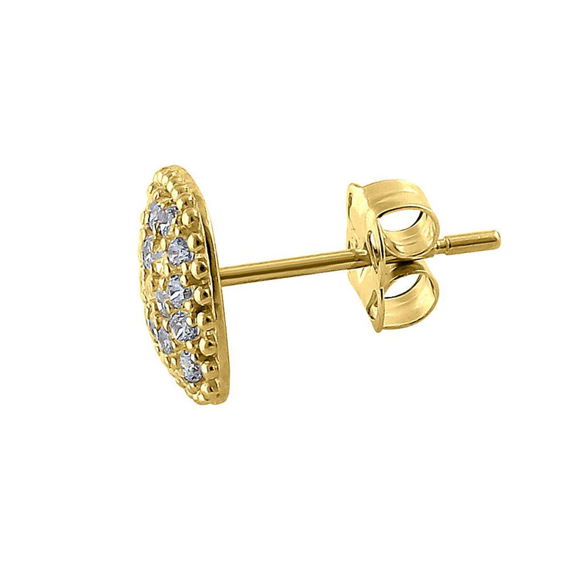 Solid 14K Yellow Gold Squared Pave Round CZ Earrings