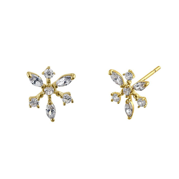 Solid 14K Yellow Gold Dawn Star CZ Earrings