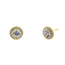 .92 ct Solid 14K Yellow Gold Simple Halo Round CZ Earrings