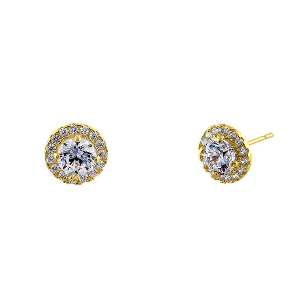 .92 ct Solid 14K Yellow Gold Simple Halo Round CZ Earrings