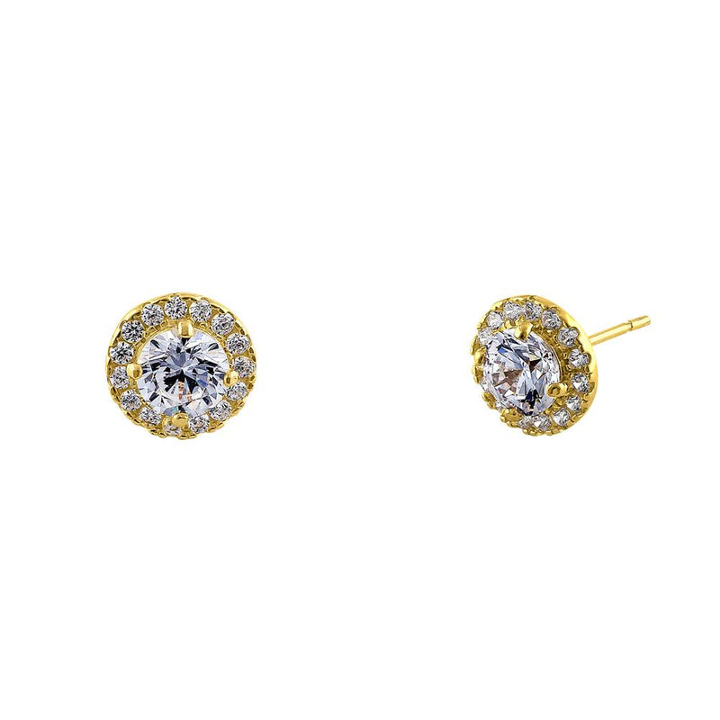 .92 ct Solid 14K Yellow Gold Simple Halo Round CZ Earrings