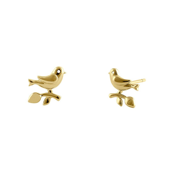 Solid 14K Yellow Gold Morning Bird Earrings