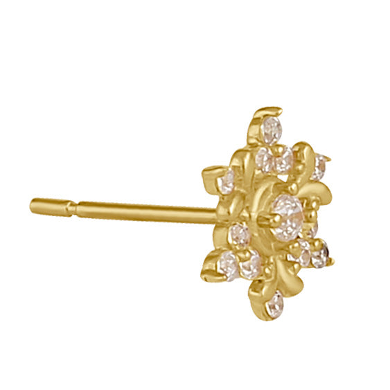 Solid 14K Gold Snowflake with Clear CZ Earrings