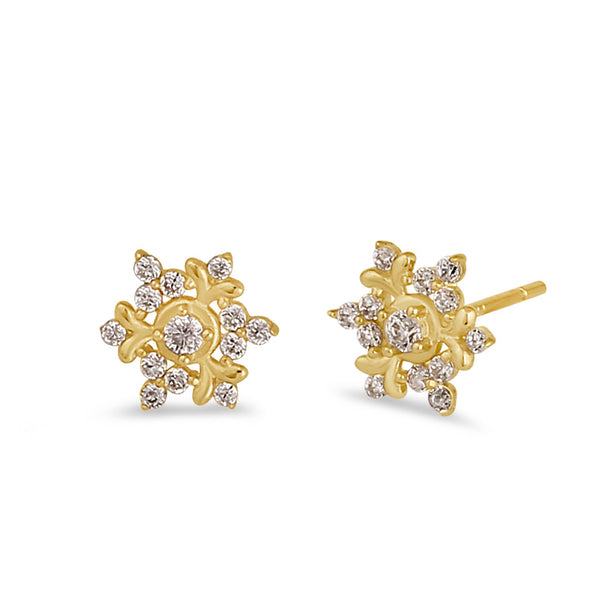 Solid 14K Gold Snowflake with Clear CZ Earrings