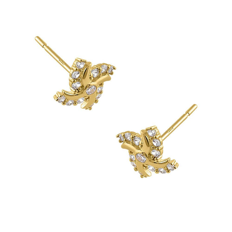 Solid 14K Yellow Gold Pinwheel CZ Earrings