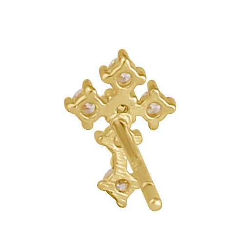 Solid 14K Gold Cross with Clear CZ Earrings